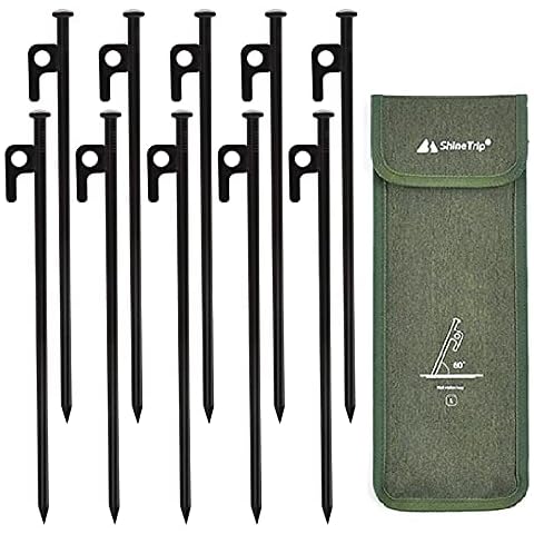 Tent Stakes, 10pcs 12in Heavy Duty Forged Steel Camping Tent Pegs with Durable Carrying Pouch, Available in Rocky Place Dessert Snowfield and Grassland Cover