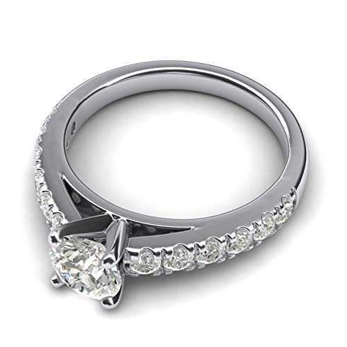 Women's Sterling Silver 1CT Classic 4-Prong Simulated Round Cut Diamond Solitaire Engagement Ring Large Side Stones3