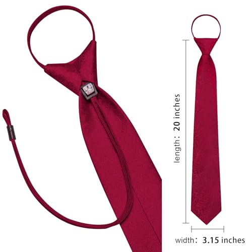 Image of Hi-Tie Red Paisley Silk Zipper Tie For Men Adjustable Pre-tied Necktie Pocket Square Cufflinks Lapel Pin Set For Wedding Gift