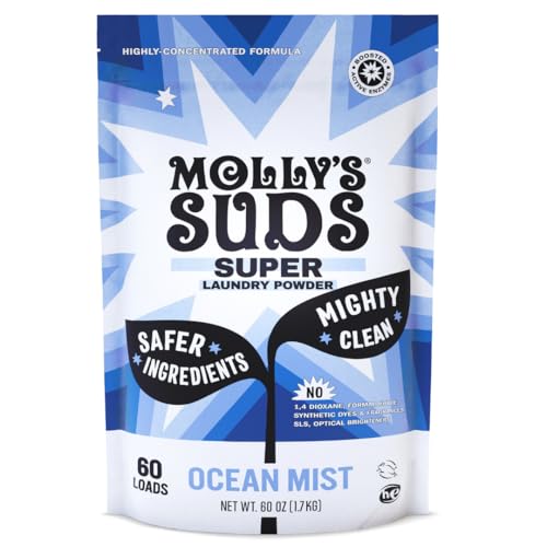 Molly's Suds Super Powder Detergent | Extra Strength Laundry Soap, Stain Fighting | Sensitive Skin | Simple, Effective Ingredients | 60 Loads - Ocean Mist