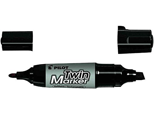PILOT Lot de 12 Marqueurs permanent TWIN Marker Jumbo Pte Biseau et Pte Ogive Noir