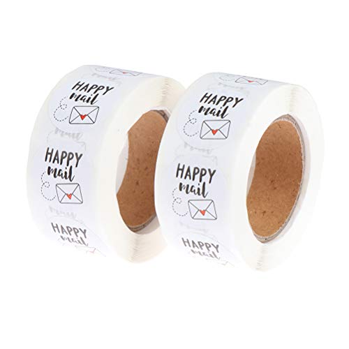 2 rollos de calcomanías Happy Mail, 1000 etiquetas adhesivas, etiquetas decorativas redondas de 1 pulgada, para regalos de Navidad, fiesta de Halloween, suministros de fiesta de boda