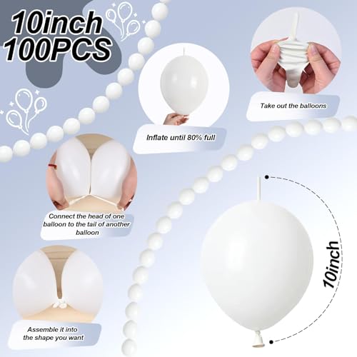 Image of White Quick Link Balloons - 100PCS Linking Balloons for Wedding, Birthday, Baby Shower, Engagement, Graduation Party Decorations (10inch)