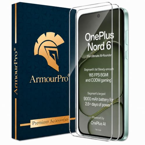 Image of ArmourPro 3D Borderless Tempered Glass for OnePlus Nord CE 6 and Nord 6, Set of 2 HD Clear Screen Protectors with 3D Curved Edges, 9H Hardness, Oleophobic Coating, Case Friendly