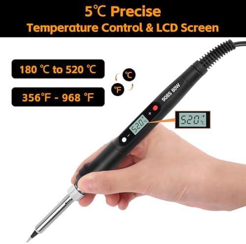 Bild 2 - Lötkolben Set, 80W 180-520°C Mit Ein/Aus Schalter LCD Einstellbar Temperatur Soldering Iron, Mini Lötset für Elektrische Arbeiten - Lötgerät