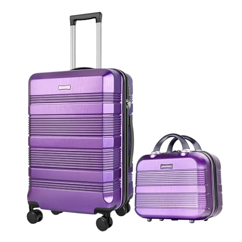 GigabitBest 2-Piece Carry On Luggage Set, 14-Inch Makeup Case & 20-Inch Suitcase, PC+ABS Hardshell, TSA Lock, Detachable 360° Spinner Wheels, Lightweight Travel Suitcase for Short Trips(Purple)