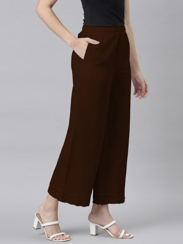 Image of GO COLORS Soft Linen Wide Pant Full Length for Women| Breathable, Mid Rise