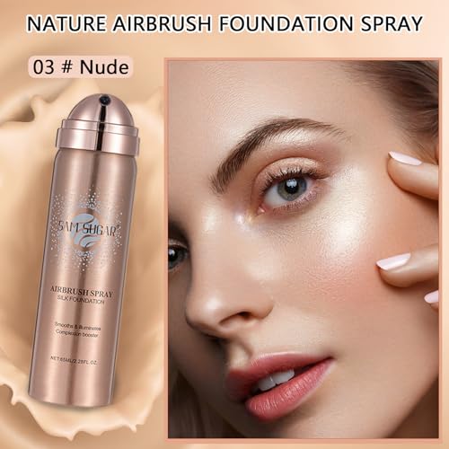 Airbrush Foundation Makeup Spray,Full Coverage Foundation for Waterproof Breathable,Natural Matte Finish, Concealer Moisturizing Foundation for Mature Skin,Brush & Powder Puff Include(Nude)
