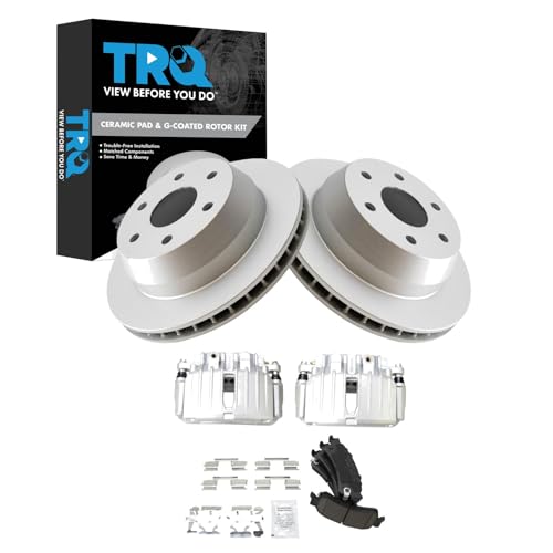 Image of TRQ Rear Brake Pad and Rotor Set Ceramic Coated Rotors Calipers Compatible with 2002-2004 2006 Chevrolet Silverado 1500 2000-2001 GMC Yukon XL 1500