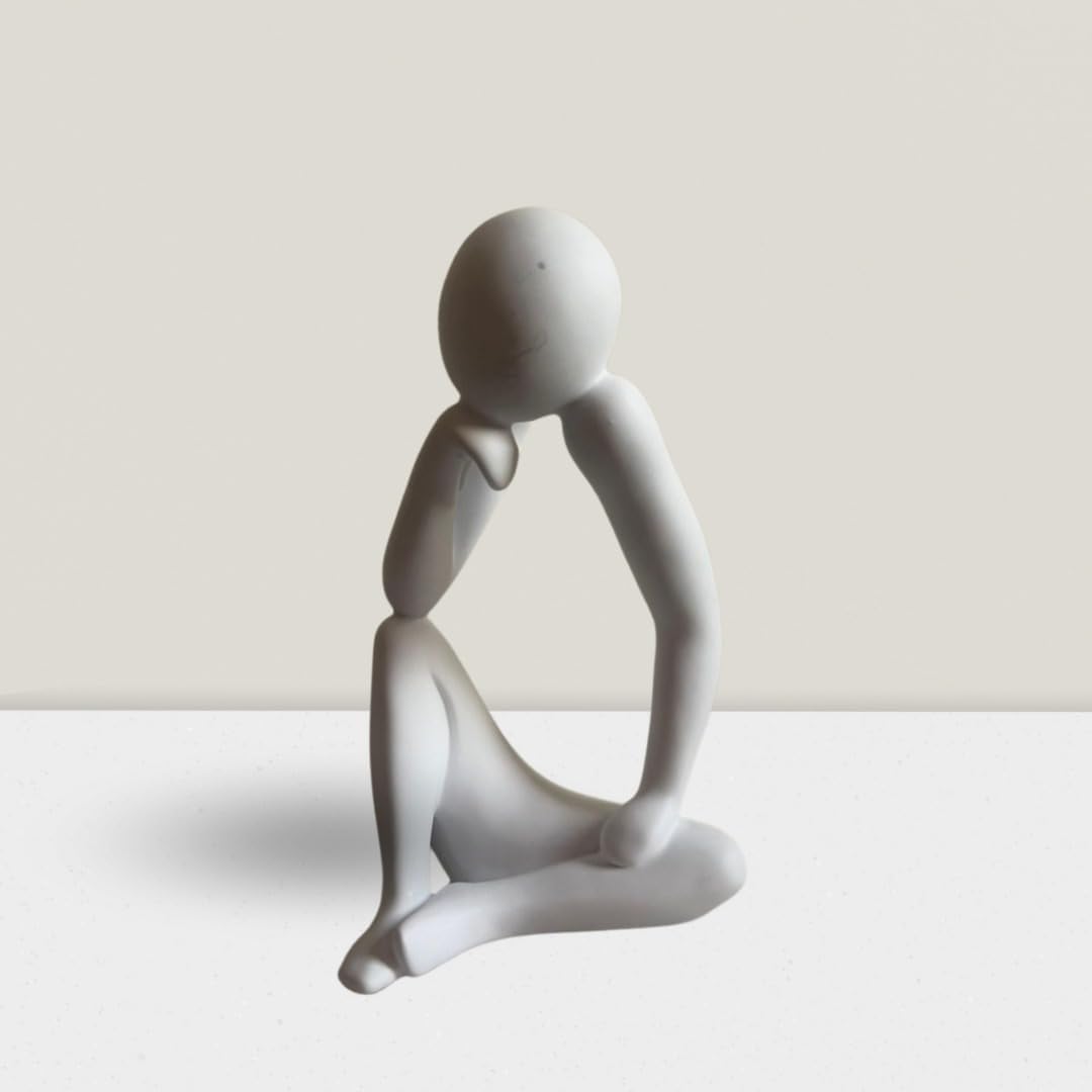 Décor Sculpture, Thinker Statue Resin Abstract Sculpture – Artistic Figurine for Home & Office Décor, Perfect for Desk, Bookshelf, or Table Display, Gift for Art Lovers (White)