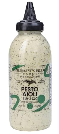 Terrapin Ridge Farms Pesto Aioli Garnishing Sauce Bright Basil & Garlic Flavor Perfect for Grilled Chicken, Sandwiches, and Veggies 12.5 oz squeeze bottle