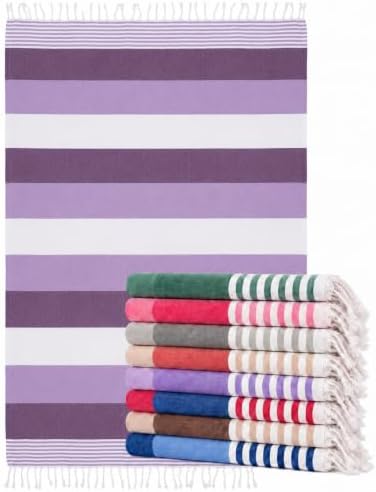 My Ollia Premium Turkish Beach Towel, 100% Ring-Spun Cotton, Large 69"x38", Sand Free, Quick Dry, Lightweight, Highly Absorbent, Peshtemal, Lavender Lilac — view 6