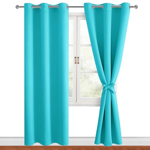 Hiasan Blackout Curtains for Bedroom, 42 x 84 Inches Long, Turquoise