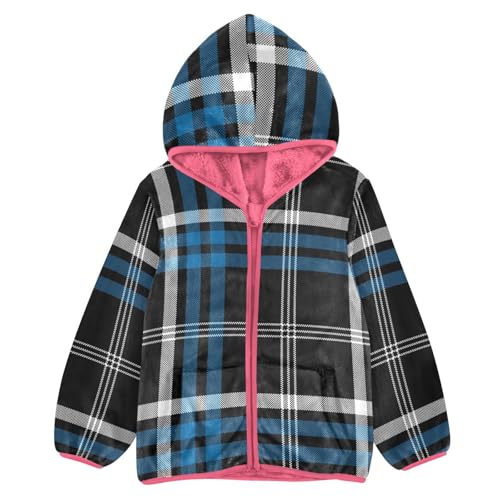 GuoChe Blue Black Plaid Scotland Christmas Toddler Girl Sherpa Jacket