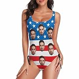 DIYKST Custom Face on American Flag Sexy Women's One Piece Swimsuits Personalized Novelty Swimwear B