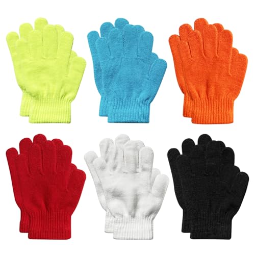 Enjoyaa Lot de 6 paires de gants d'hiver chauds en tricot extensible pour enfants de 3 à 12 ans, pour cyclisme, jeu, voyage