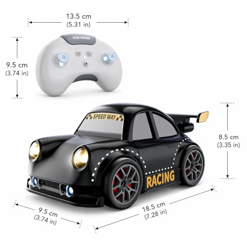 Image of Rechargeable Remote Control Racing Car for Kids | 2.4GHz RC Sports Car with LED Headlights, USB Charging, Easy Controller, High Speed Toy Car for Boys & Girls Age 3+ Birthday Gift (Black)