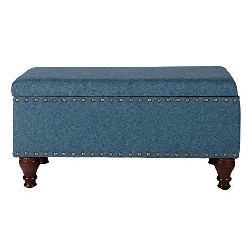 Homepop Home Decor | Upholstered Storage Bench With Nailhead Trim | Ottoman With Storage For Living Room & Bedroom | Decorative Home Furniture (Blue) #TOP4