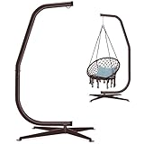 Best Choice Products Metal Hanging Hammock C-Stand for Chair/Weather-Resistant Finish, Offset Base - Stand Only - Brown