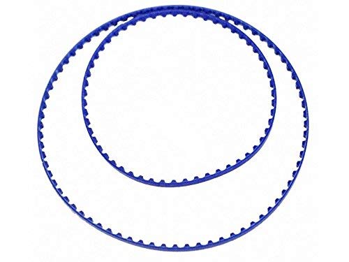 Two blue ribbed belts, one larger than the other, for a Polaris pool cleaner.
