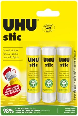 UHU Stic - Glue Stick, Pack of 3 (3 x 8.2g), Assorted Models
