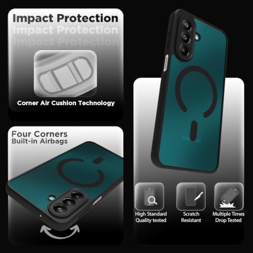 Image of RIGGEAR Shockproof Sleek Hybrid Armor Magnetic Back Cover Case Compatible with MagSafe Accessories for Samsung Galaxy F70 Pro 5G (Smoke Black Matte PC + Black TPU Bumper)