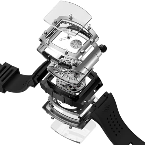Image of OLEVS Watch Men Self Winding Luxury Skeleton Mechanical Business Dress Square Wrist Watches Calendar Watches