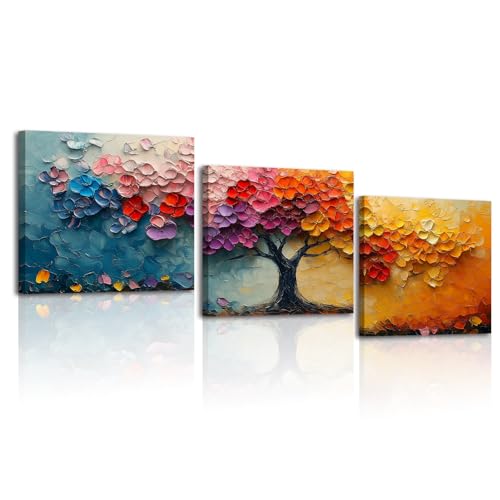 Piy Painting Canvas Wall Art, Old Tree Canvas Print, Colorful Leaves Painting Artwork, Water Color Picture Prints, Wall Painting For Bedroom Living Room Entrance Dining Hall, 3 Pieces 12x12inch