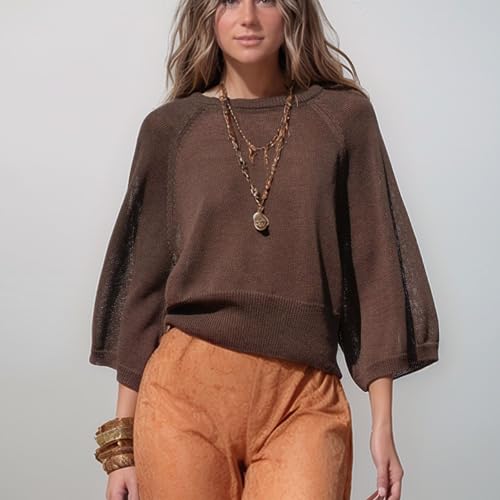 Xunger Women's Batwing Sleeve Sweater Lightweight Ribbed Hem Knit Top Oversized Casual Crewneck Pullover3