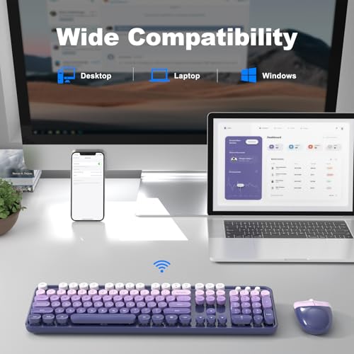Image of KNOWSQT Wireless Keyboard and Mouse Combo - Purple-Gradient Colorful 2.4G Typewriter Full-Size Cute Keyboards - USB Receiver Plug and Play, for Computer, PC, Laptop, Desktop, Windows