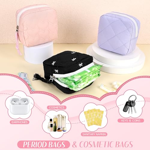 Image of Likesing Period Bag Pouch, Quilted Cotton Tampon Holder for Purse-Blue | Quilted Period Pouches for Teen Girls, Women Portable Sanitary Napkin Storage Bag, Feminine Sanitary Bags Emergency Pad Pouch