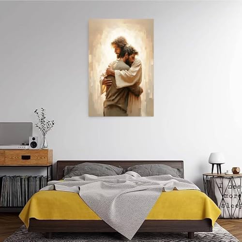 A Sacred Bond Christian Painting Jesus Hugging Man Jesus Painting LDS Art Bible Verse Wall Art Scripture Poster Christian Home Decor Wall Decor for Home Offices Living Room Bedroom Dining Room — view 2