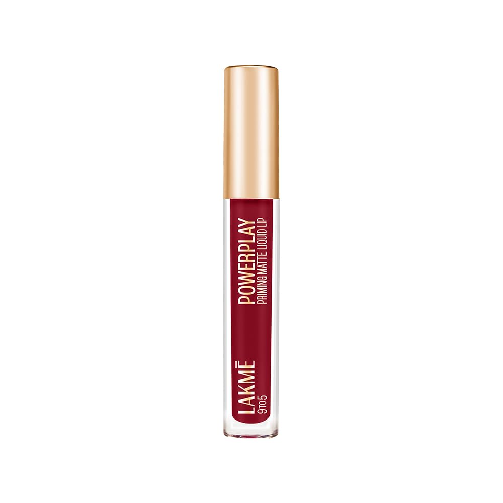 Lakme Powerplay Priming Matte Liquid Lip Deep Maroon, 4.2 ml (Fashionista Collection)