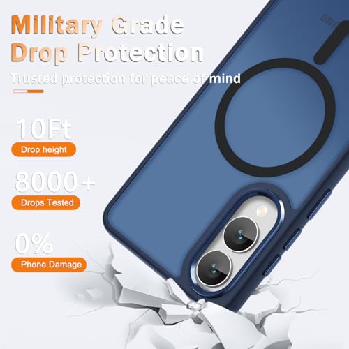 Image of for Samsung Galaxy S25 Edge Case, Matte Magnetic Phone Case with 1 Screen Protector, Support for Magsafe, Translucent Frosted Shockproof Protective Cover for Samsung Galaxy S25 Edge, Navy Blue