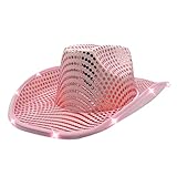 4E's Novelty Light Up Pink Cowgirl Hat - Sequin Pink Light Up Cowboy Hat for Women & Teens - Space Disco Cowgirl Bachelorette Party Dress Up