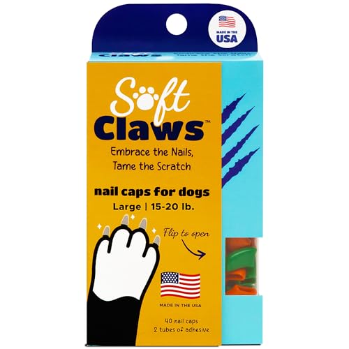 Image of Soft Claws Dog Nail Caps, 40 Large Nail Caps, Made in USA - Vet Developed, Safe & Non-Toxic Easy to Apply Claw Covers | Protects Furniture & Skin, Summer (Green and Orange)