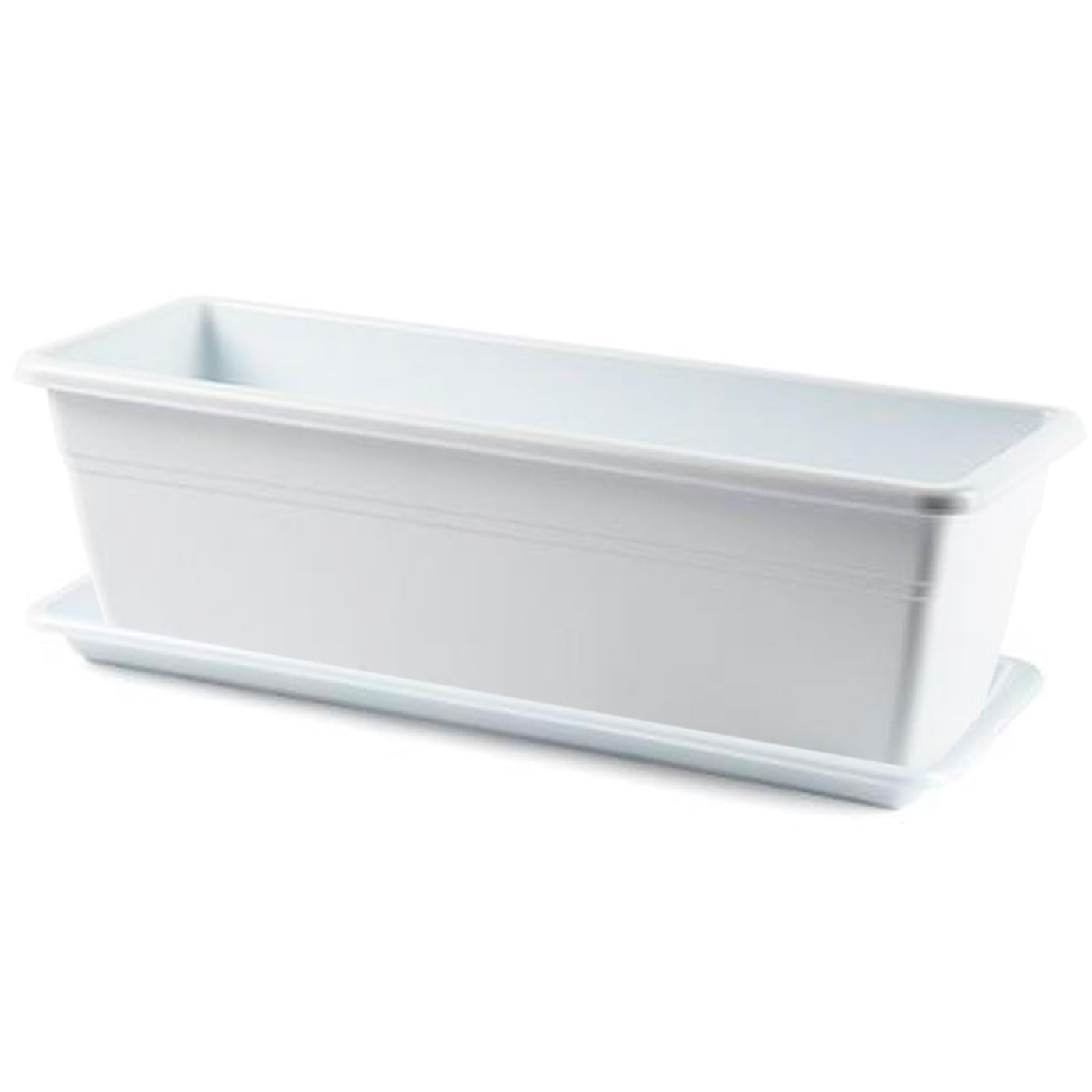 AC - Jardinera con Plato - Fabricado en Polipropileno - PLFT - Macetero para Jardin - Maceta para Plantas y Flores Rectangular de Plástico con Agujeros de Drenaje - 50 cm - Color Blanco