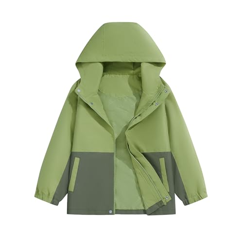 Image of Boys Rain Jacket with Hood Waterproof Casual Lightweight Zipper Raincoat for Kids Outwear Windbreaker Clothes (5-14)