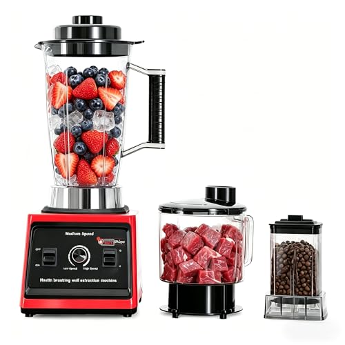 Batidora Profesional 3L,licuadoras para zumos y batidos, 3 Jarras,Cuchillas de Acero Inoxidable,15 Velocidades Ajustables,Batidora para Batidos, Granizados y Frutas (3 en 1 Rojo)