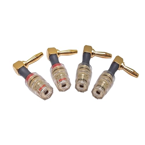 WJSTN Right Angle Banana Plugs to 4mm Female Banana Jack Speaker Audio Adapter for Spring Loaded Terminals Amplifier Speaker Sound Systems 4Pack (Right angle-4mm Female)
