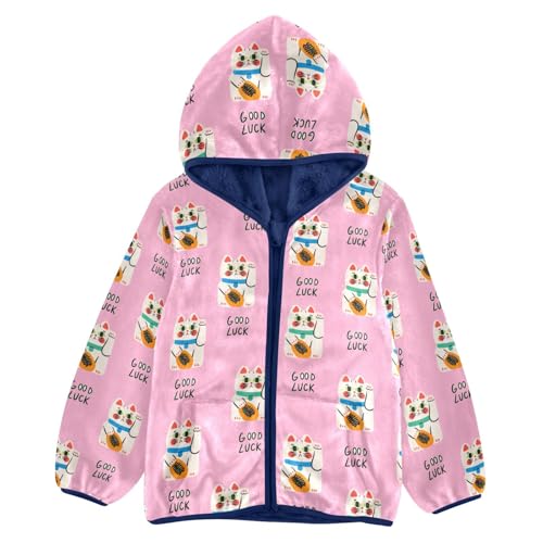 Maneki Neko Cats Girls Fleece Jacket Girls Fall Jacket Girls Zip Up Hoodie Girls Sherpa Jacket 2-10T