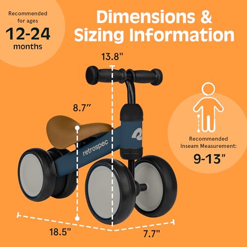 Image of Retrospec Cricket Baby Balance Bike, 4-Wheel Ride-On Toy for Ages 12-24 Months - First Bike & Toddler Bike for 1 Year Old Boys & Girls, First Birthday Gift
