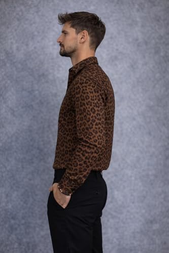 Image of Foomer Brown Solid Self Design Opaque Party Shirts