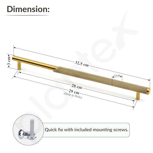 Image of Plantex Stainless Steel & Aluminium Cabinet Handle /288mm Wardrobe Door Handle /Cupboard Pull-Push Handles for Home /Office - Pack of 2 (Brass Antique & Gold)