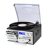 【Lecture 3 vitesses】 : Cette platine vinyle Bluetooth, une platine 9 en 1 polyvalente, prend en charge les vitesses 33/45/78 tr/min pour les disques vinyles de 7, 10 et 12 pouces. Équipée d'un couvercle pour bien protéger votre collection de vinyles, elle comprend également une télécommande pour une utilisation facile dans les salons ou les bureaux.