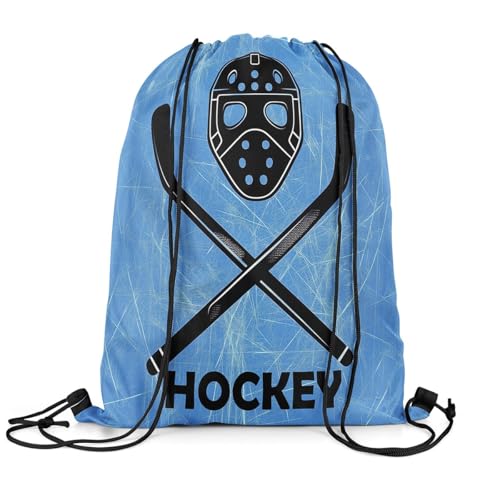 Erosebridal Hockey Drawstring Backpack 13x15.7 for Sport Gym Swim Yoga Camping,Sports Gaming Theme Drawstring Bags,Ice Hockey Stick Draw String Back Bag,Winter Athletic Sport String Backpack2