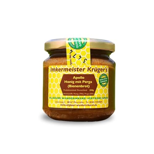 100% ECHTER DEUTSCHER APOLLO Honig mit Perga Bienenbrot 250g I Allgäuer Wanderimkerei I DIREKT VOM IMKER aus Maierhöfen im Allgäu | PESTIZIDFREIE PRODUKTION | Imkermeister Krügers Qualitätsgarantie