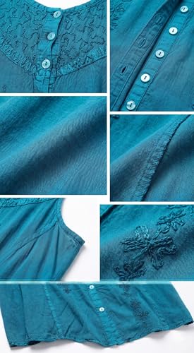 Image of Sakkas Maya Floral Embroidered Sleeveless Button Up Rayon Dress