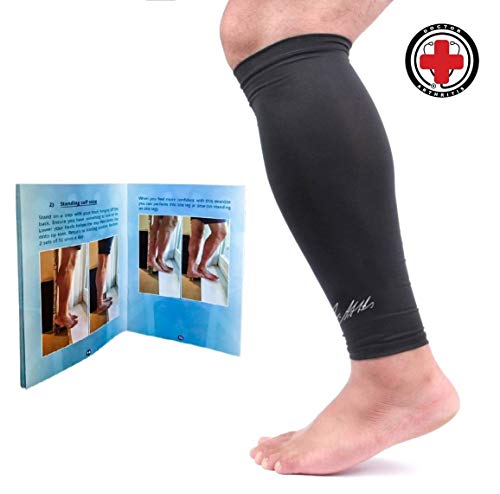 Doctor Developed Copper Calf Compression Sleeve/Shin Support [Single] and Doctor Written Handbook — Guaranteed Relief from Calf Cramps, Shin splints, Varicose Veins, Calf Injury (L)