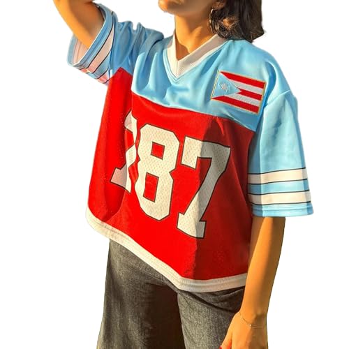 Y2k Baggy Short Sleeve Top 90s Streetwear Grunge 2000s Clothes Mexico Oversized Graphic Tee Women Men (Puerto Rico Blue Small)